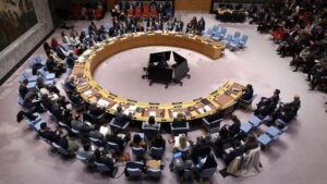 संयुक्त राष्ट्राच्या सुरक्षा परिषदेच्या बैठकीतील दृश्य...