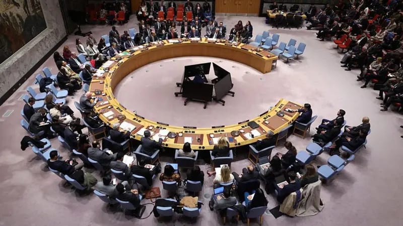 संयुक्त राष्ट्राच्या सुरक्षा परिषदेच्या बैठकीतील दृश्य...